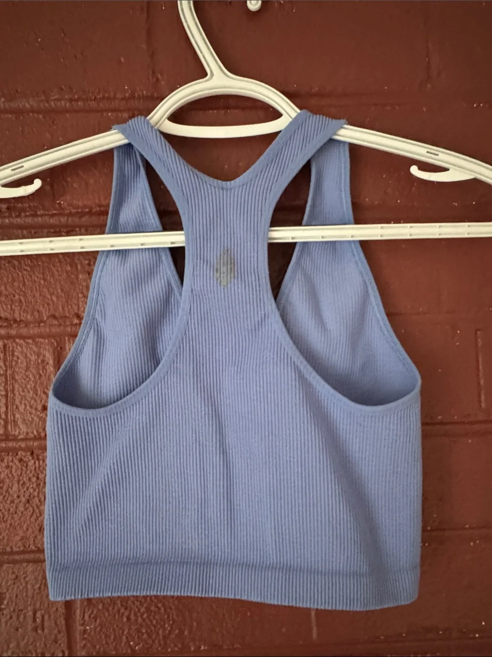 Free People Movement Ribbed V-Neck Racerback Crop Tank Top Light Blue Small - Picture 5 of 5